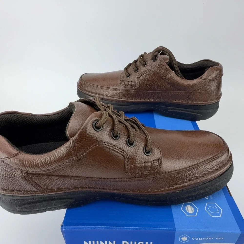 Nunn Bush Cameron‎ Brown Tumble Leather Comfort Gel Oxford Shoes Mens 10M NIB